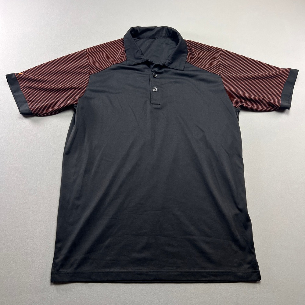 Antigua Polo Shirt Mens Black Striped Performance Tennis Resort Wear Athletic